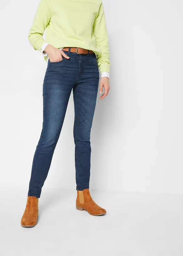 Skinny-Jeans High Waist, cropped in blau von vorne - bonprix