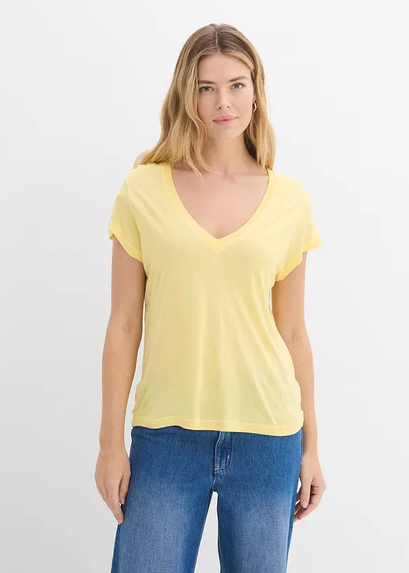 T-Shirt aus softer Viskose in gelb von vorne (im Anschnitt) - bonprix