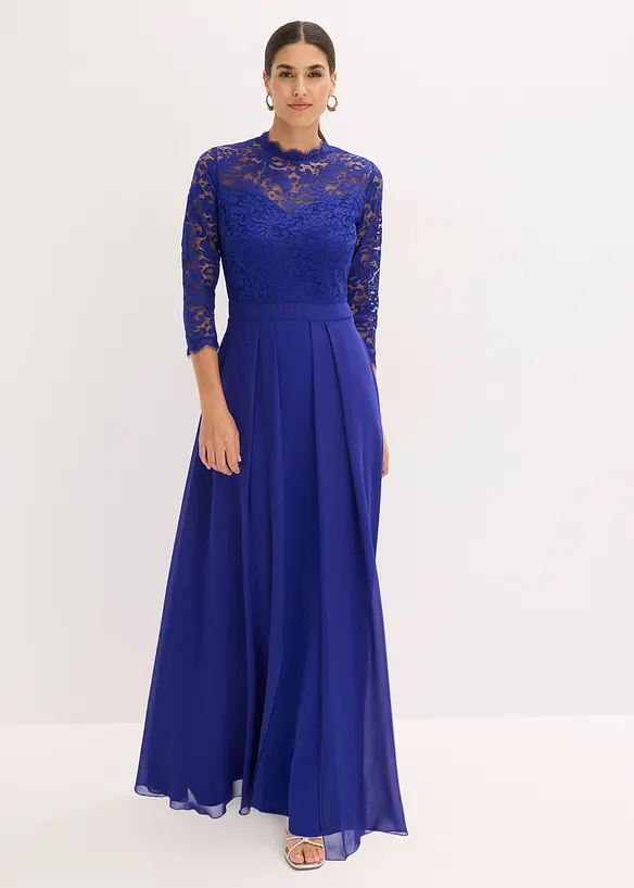 Maxikleid mit Spitze in blau von vorne (Totalaufnahme) - bonprix Maxikleid mit Spitze in blau von vorne (Totalaufnahme) - bonprix