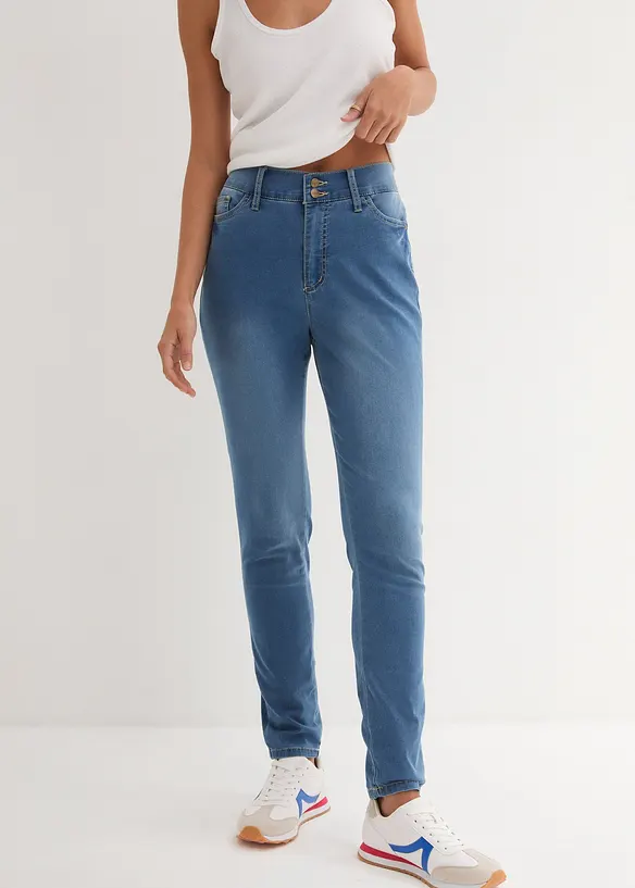 Slim-Fit-Jeans High Waist, Super Stretch in blau von vorne - bonprix