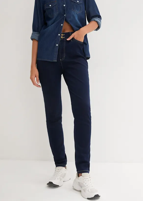 Slim-Fit-Jeans High Waist, Super Stretch in blau von vorne - bonprix