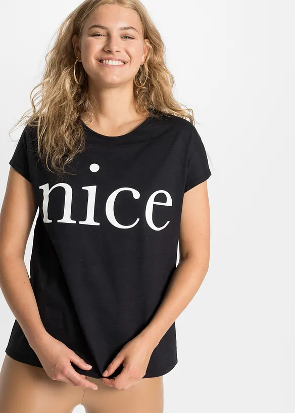 T-Shirt aus reiner Bio-Baumwolle in schwarz von vorne (im Anschnitt) - bonprix