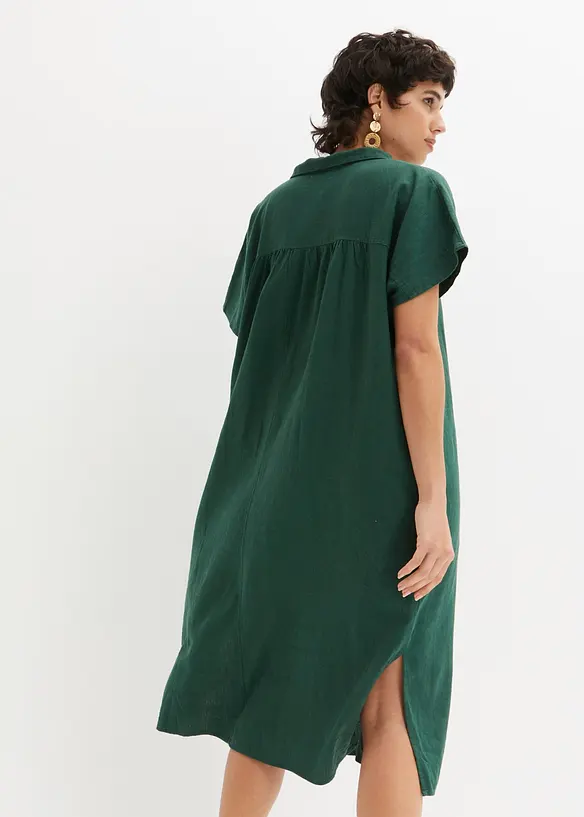 Kaftan-Kleid aus leichtem Leinen-Mix in grün von hinten (Totalaufnahme) - bonprix