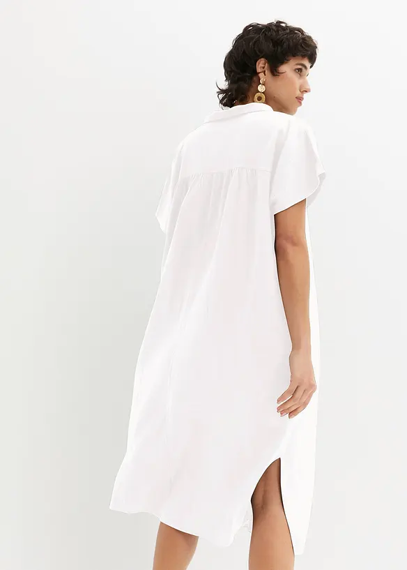 Kaftan-Kleid aus leichtem Leinen-Mix in weiß von hinten (Totalaufnahme) - bonprix
