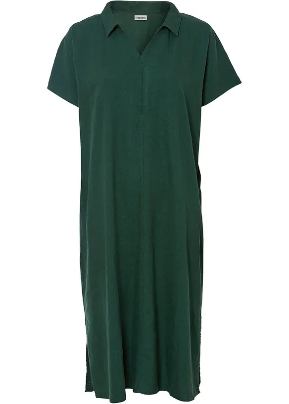 Kaftan-Kleid aus leichtem Leinen-Mix in grün von vorne - bonprix