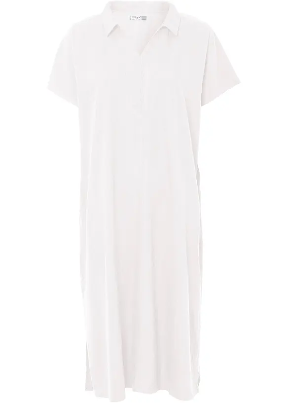 Kaftan-Kleid aus leichtem Leinen-Mix in weiß von vorne - bonprix