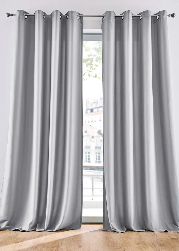 Blickdichter Vorhang aus Microfaser (2er Pack) in grau - bonprix