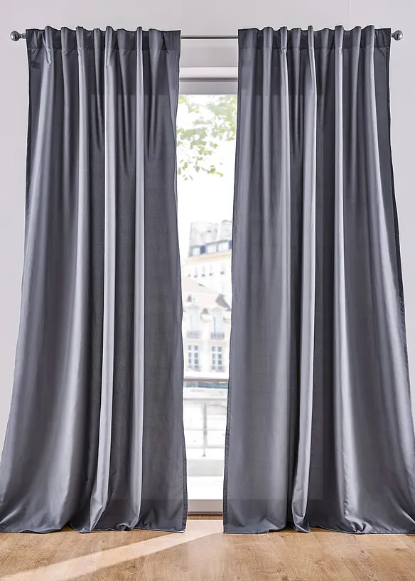 Pflegeleichte Vorhänge aus recyceltem Polyester (2er Pack) in grau - bonprix