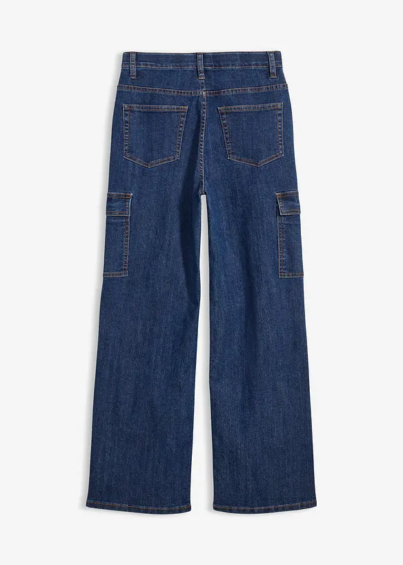 Loose-Fit-Stretch-Jeans mitverstellbarem Bund, Straight in blau von hinten - bonprix