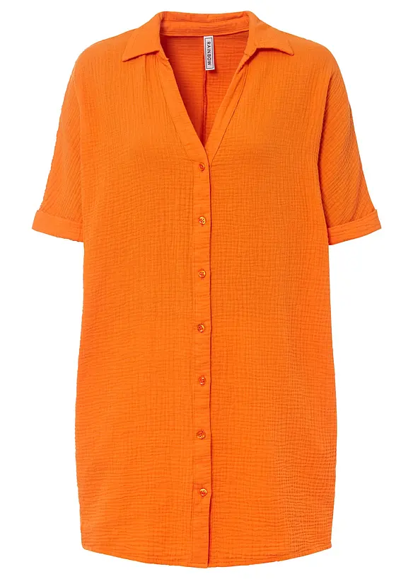 Musselin-Oversize-Longbluse aus reiner Baumwolle in orange von vorne - bonprix