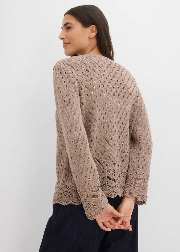 Ajour-Strickjacke aus reiner Baumwolle in braun von hinten (im Anschnitt) - bonprix