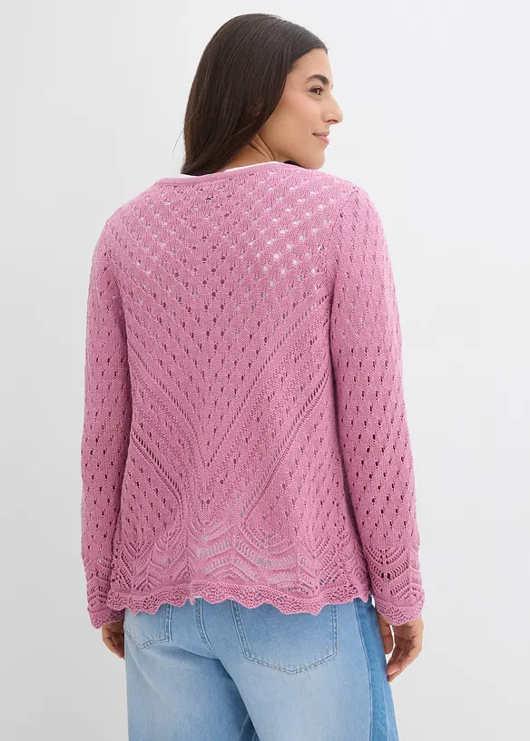 Ajour-Strickjacke aus reiner Baumwolle in rosa von hinten (im Anschnitt) - bonprix