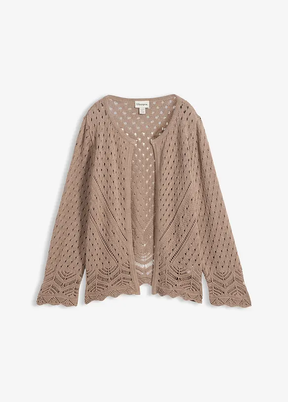 Ajour-Strickjacke aus reiner Baumwolle in braun von vorne - bonprix