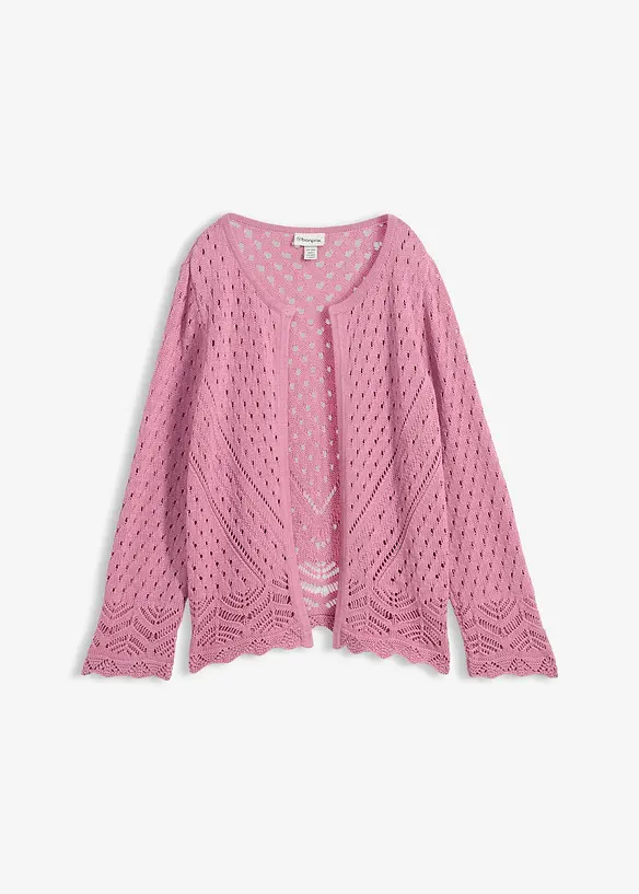 Ajour-Strickjacke aus reiner Baumwolle in rosa von vorne - bonprix