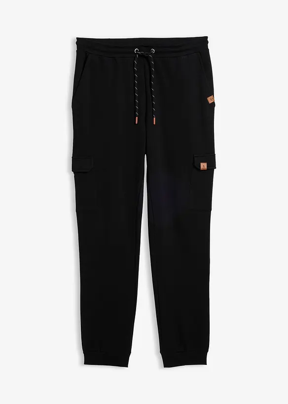 Cargo-Jogginghose aus reiner Bio-Baumwolle in schwarz von vorne - bonprix