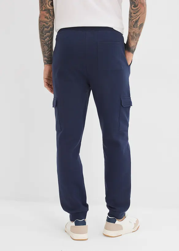 Cargo-Jogginghose aus reiner Bio-Baumwolle in blau von hinten - bonprix