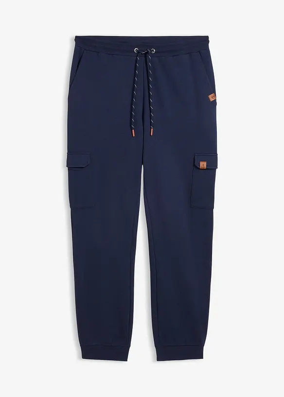 Cargo-Jogginghose aus reiner Bio-Baumwolle in blau von vorne - bonprix
