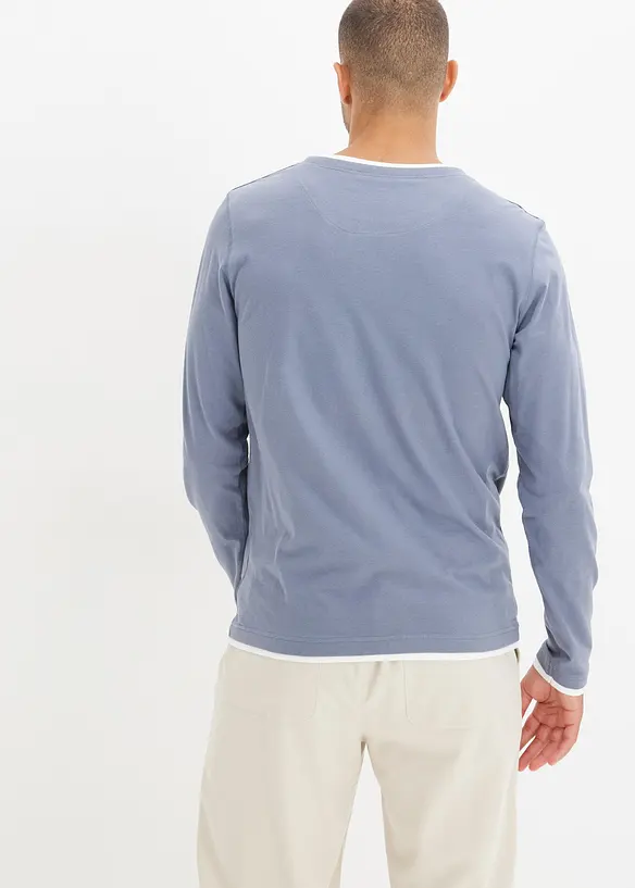 2 in 1 Langarmshirt (2er Pack) in blau von hinten (im Anschnitt) - bonprix