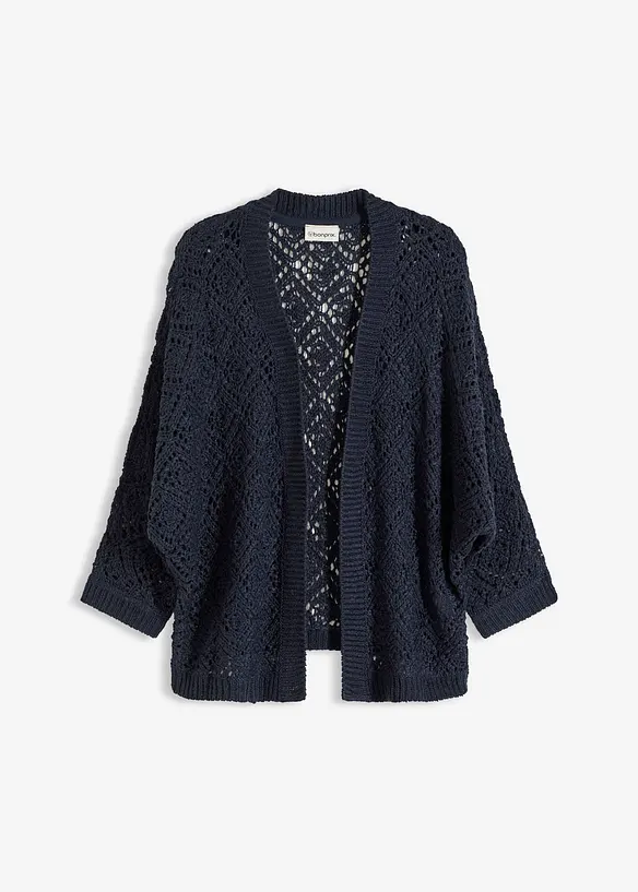 Ajour-Strickjacke in blau von vorne - bonprix
