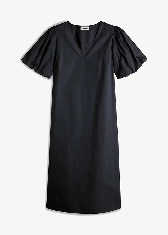 Midi-Web-Kleid aus Bio-Baumwolle in schwarz von vorne - bonprix