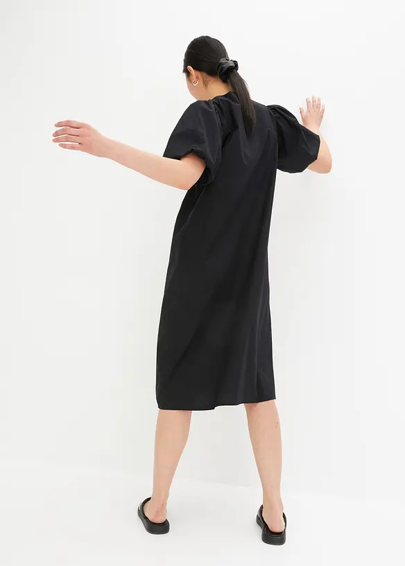 Midi-Web-Kleid aus Bio-Baumwolle in schwarz von hinten (Totalaufnahme) - bonprix