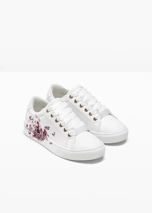 Sneaker mit floralem Druck in weiß - bonprix