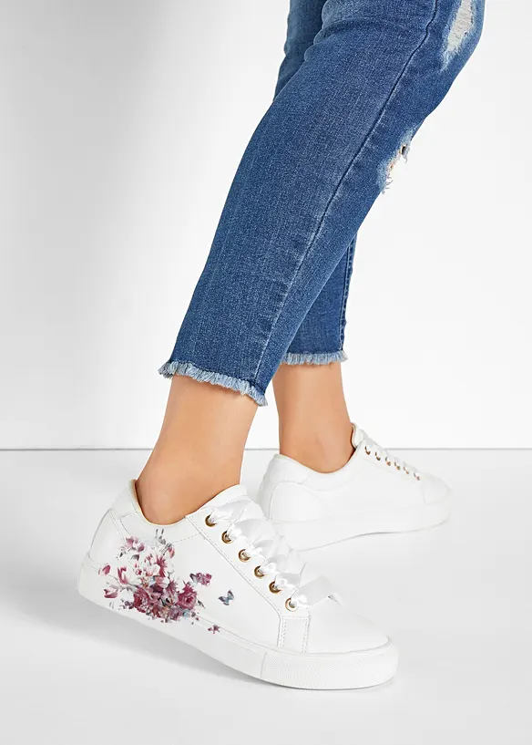 Sneaker mit floralem Druck in weiß - bonprix
