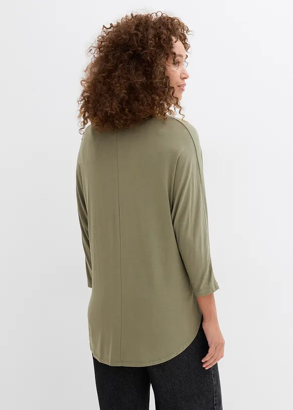 Shirt aus fließendem Viskose-Mix in grün von hinten (im Anschnitt) - bonprix