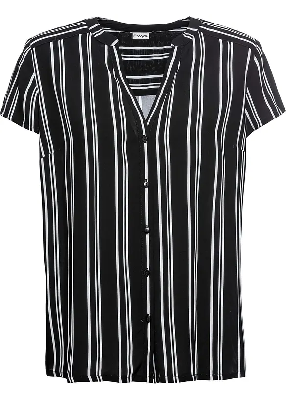Kurzarmbluse aus reiner Viskose in schwarz von vorne - bonprix
