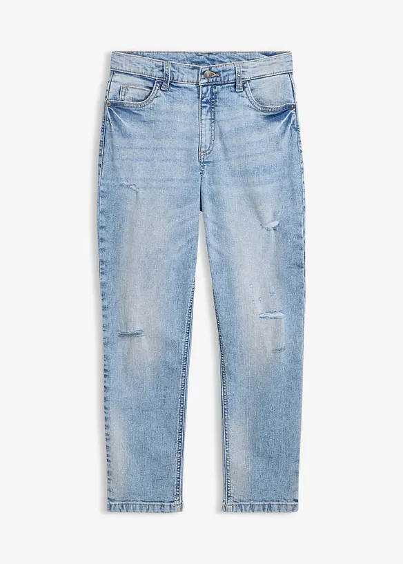 Straight-Jeans Mid Waist, Cropped in blau von vorne - bonprix