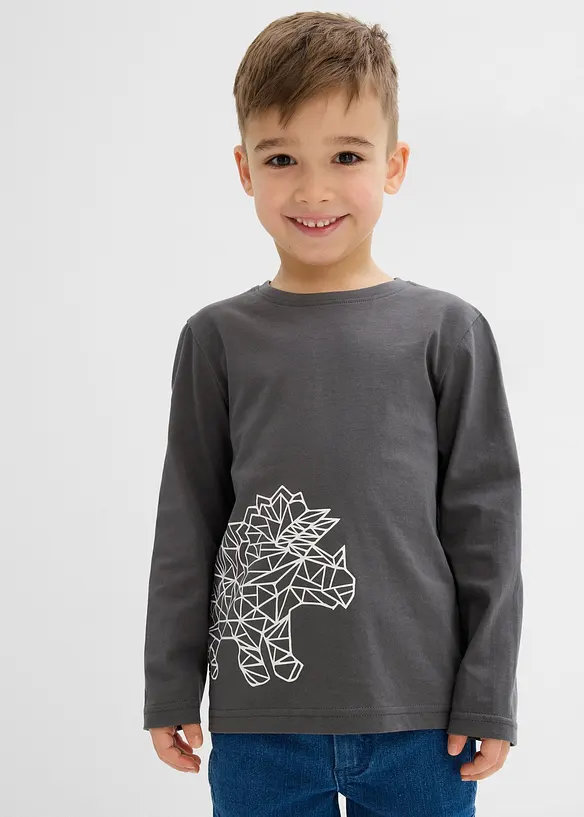 Langarmshirt aus reiner Bio-Baumwolle in grau von vorne (im Anschnitt) - bonprix