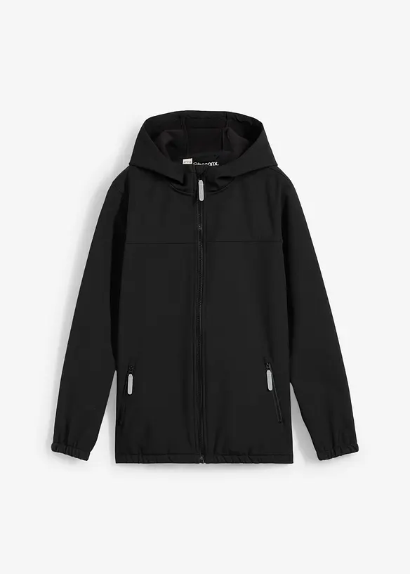 Softshelljacke mit Kapuze, wasserabweisend in schwarz von vorne - bonprix