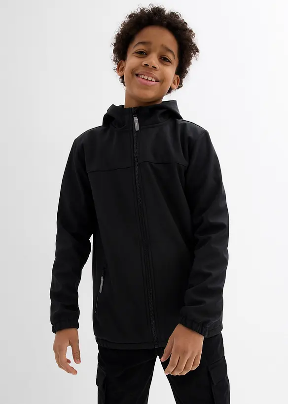 Softshelljacke mit Kapuze, wasserabweisend in schwarz von vorne (im Anschnitt) - bonprix