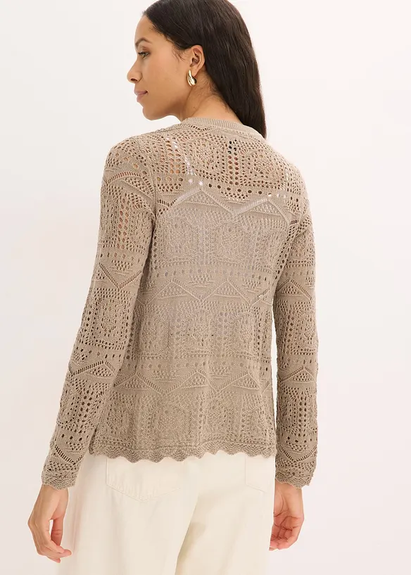 Ajour-Strickjacke in braun von hinten (im Anschnitt) - bonprix