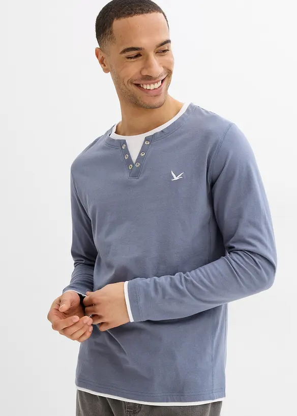 2 in 1 Langarmshirt (2er Pack) in blau von vorne (im Anschnitt) - bonprix
