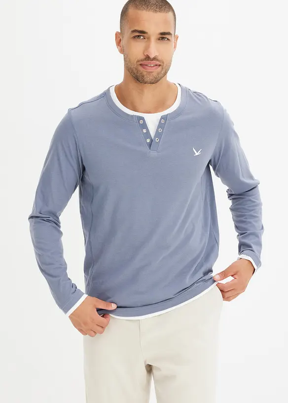 2 in 1 Langarmshirt (2er Pack) in blau von vorne (im Anschnitt) - bonprix
