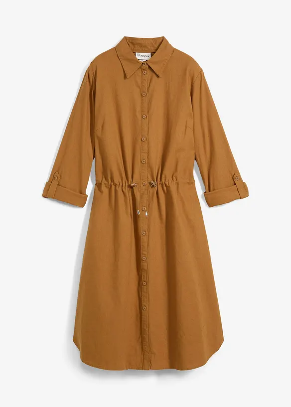 Hemdblusenkleid aus Leinen-Baumwoll-Mix in braun von vorne - bonprix