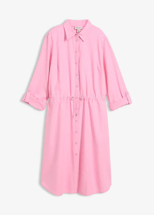 Hemdblusenkleid aus Leinen-Baumwoll-Mix in rosa von vorne - bonprix