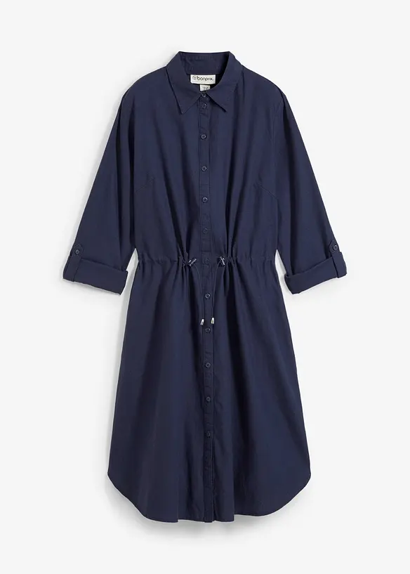 Hemdblusenkleid aus Leinen-Baumwoll-Mix in blau von vorne - bonprix