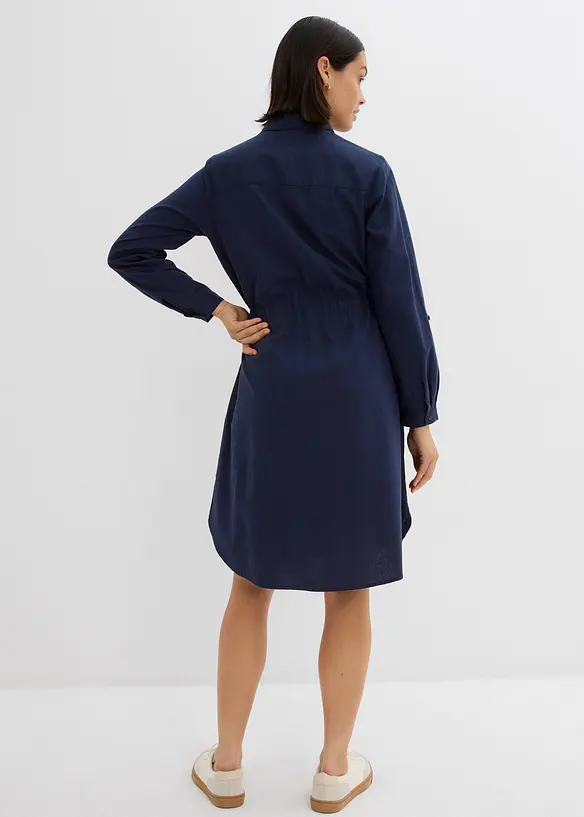 Hemdblusenkleid aus Leinen-Baumwoll-Mix in blau von hinten (Totalaufnahme) - bonprix