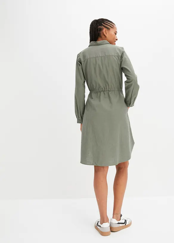Hemdblusenkleid aus Leinen-Baumwoll-Mix in grün von hinten (Totalaufnahme) - bonprix