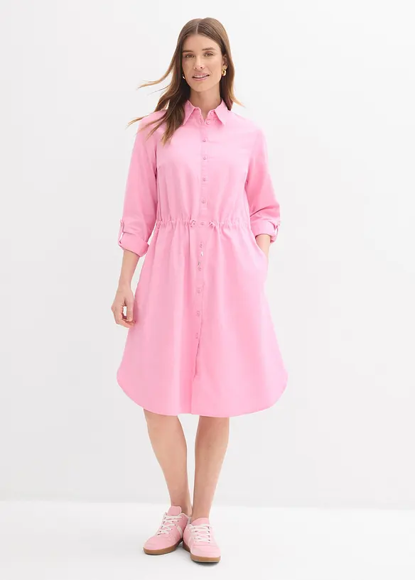 Hemdblusenkleid aus Leinen-Baumwoll-Mix in rosa von vorne (Totalaufnahme) - bonprix