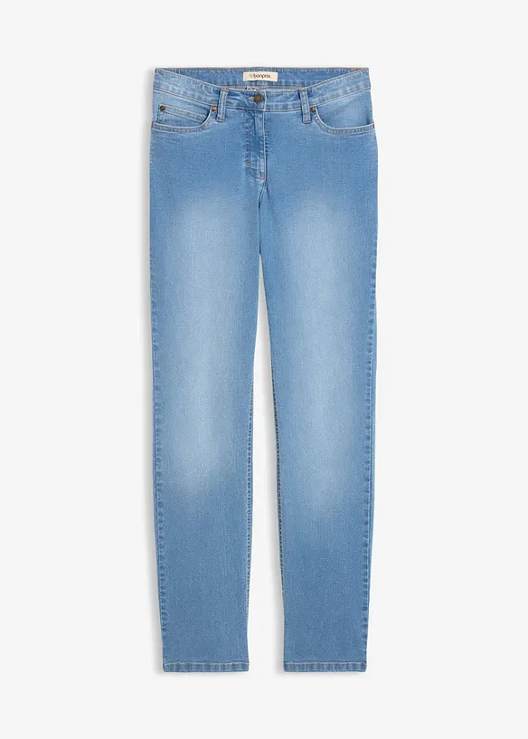 Straight-Jeans Mid Waist, Stretch in blau von vorne - bonprix