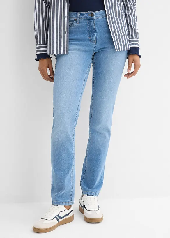 Straight-Jeans Mid Waist, Stretch in blau von vorne - bonprix