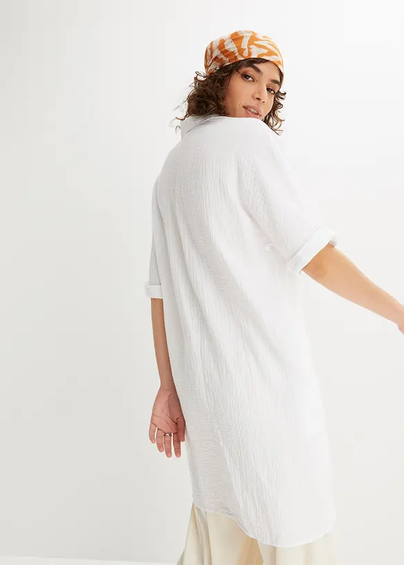 Musselin-Oversize-Longbluse aus reiner Baumwolle in weiß von hinten (im Anschnitt) - bonprix