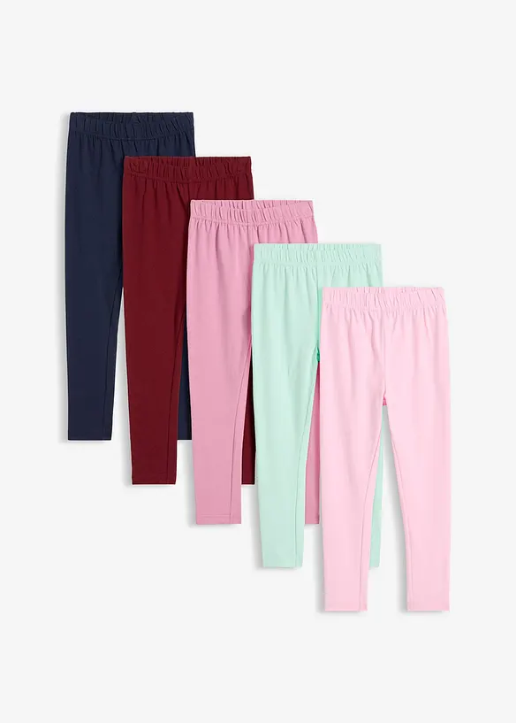 Leggings aus elastischem Bio-Baumwoll-Mix (5er Pack) in rosa von vorne - bonprix