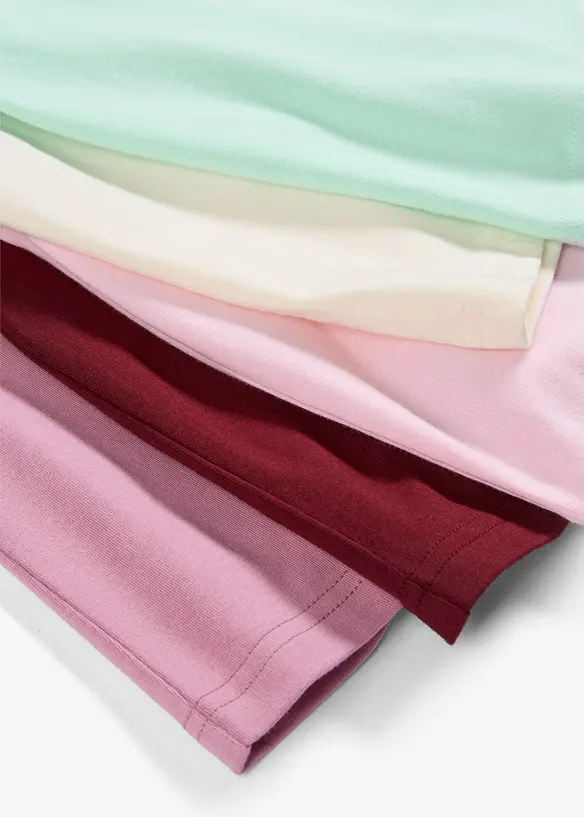 T-Shirt aus elastischem Bio-Baumwoll-Mix (5er Pack) in rosa - bonprix