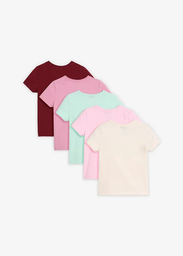 T-Shirt aus elastischem Bio-Baumwoll-Mix (5er Pack) in rosa von hinten - bonprix