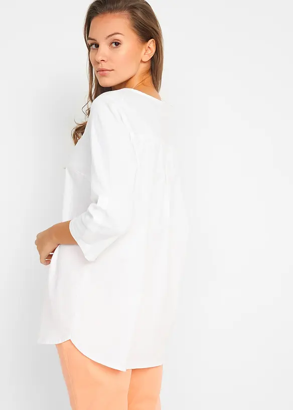 3/4-Arm Bluse aus Leinen-Baumwoll-Mix in weiß von hinten (im Anschnitt) - bonprix