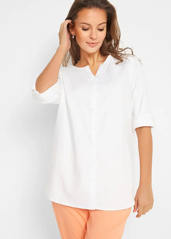 3/4-Arm Bluse aus Leinen-Baumwoll-Mix in weiß von vorne (im Anschnitt) - bonprix